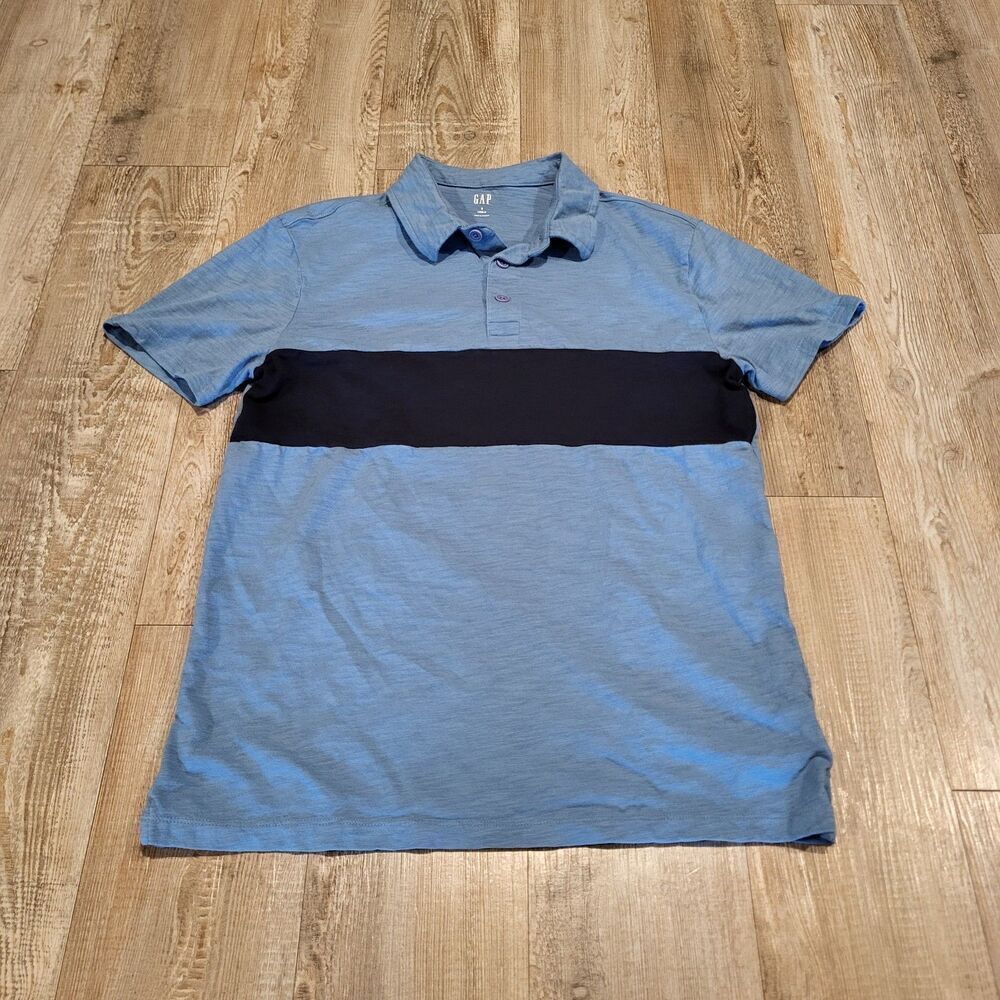 GAP Lived In Slub Cotton Knit Polo Blue and Navy Mens Size Small